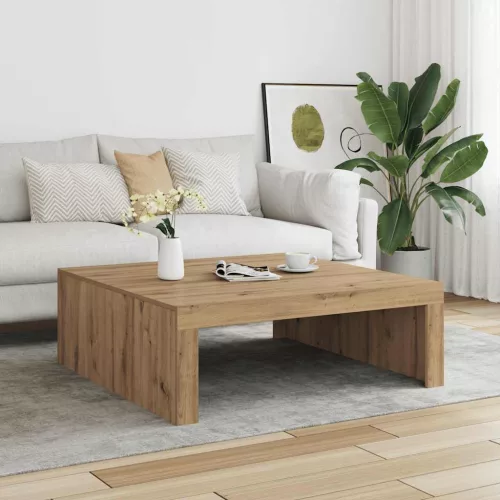 Kézműves tölgy színű szerelt fa dohányzóasztal 100 x 100 x 35cm