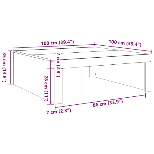 Kézműves tölgy színű szerelt fa dohányzóasztal 100 x 100 x 35cm