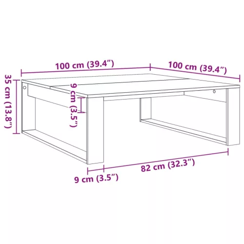 Antik fa színű szerelt fa dohányzóasztal 100 x 100 x 35 cm