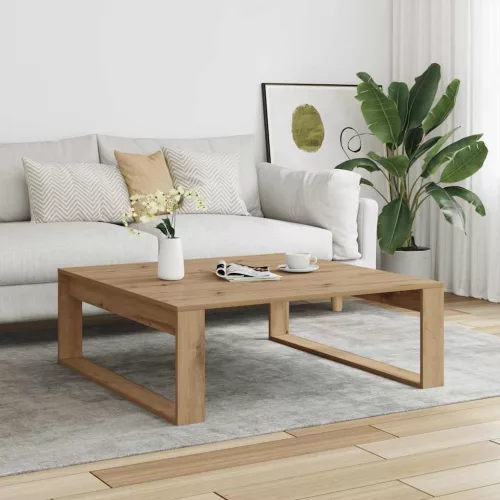 Kézműves tölgy színű szerelt fa dohányzóasztal 100 x 100 x 35cm
