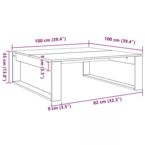 Kézműves tölgy színű szerelt fa dohányzóasztal 100 x 100 x 35cm