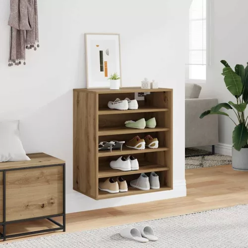 Kézműves tölgy színű szerelt fa cipősszekrény 60 x 35 x 70 cm