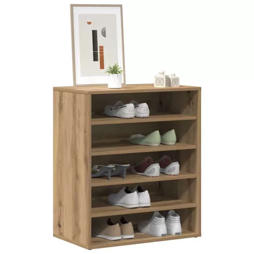 Kézműves tölgy színű szerelt fa cipősszekrény 60 x 35 x 70 cm