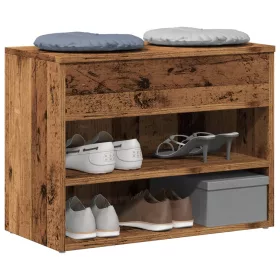   Antik fa színű szerelt fa cipőtároló pad 60 x 30 x 45 cm