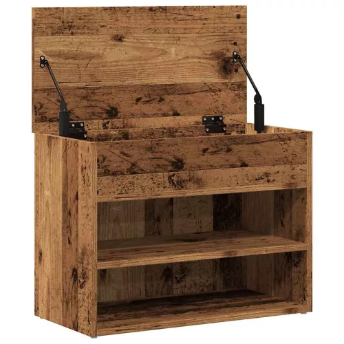 Antik fa színű szerelt fa cipőtároló pad 60 x 30 x 45 cm