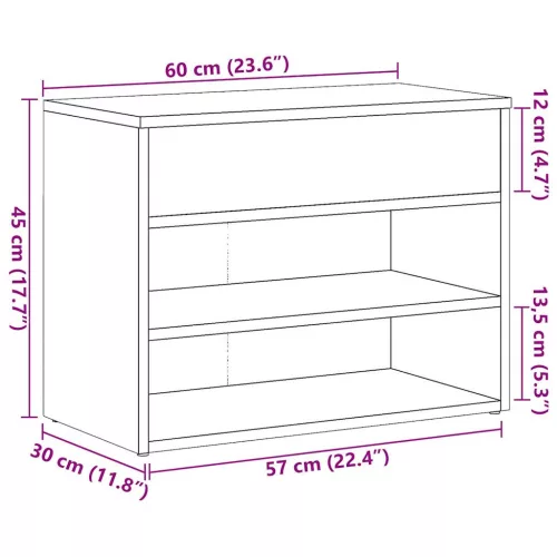 Antik fa színű szerelt fa cipőtároló pad 60 x 30 x 45 cm