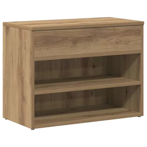 Kézműves tölgy színű szerelt fa cipőtároló pad 60 x 30 x 45 cm