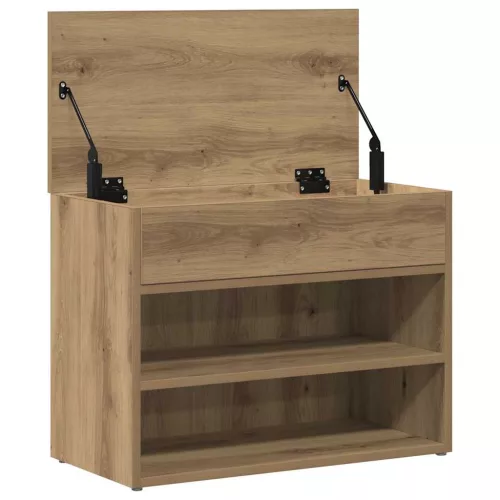 Kézműves tölgy színű szerelt fa cipőtároló pad 60 x 30 x 45 cm