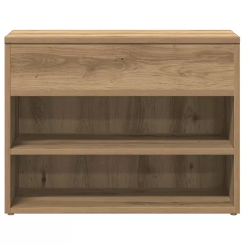 Kézműves tölgy színű szerelt fa cipőtároló pad 60 x 30 x 45 cm