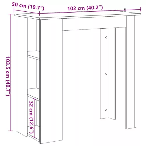 Antik fa színű szerelt fa bárasztal polccal 102x50x103,5 cm