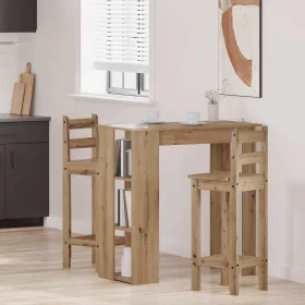   Kézműves tölgy szerelt fa bárasztal polccal 102x50x103,5 cm