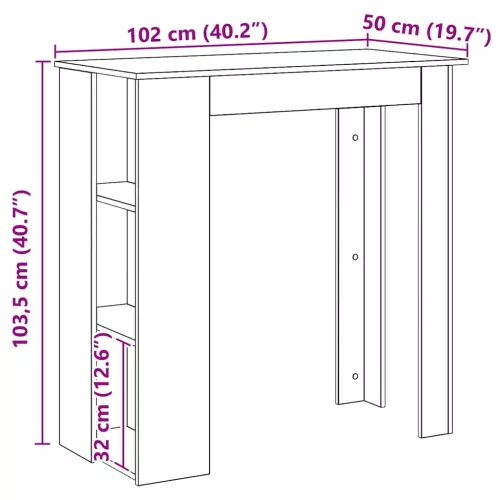 Kézműves tölgy szerelt fa bárasztal polccal 102x50x103,5 cm