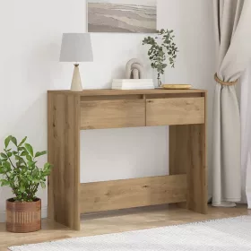   Kézműves tölgy színű szerelt fa dohányzóasztal 89x41x76,5 cm