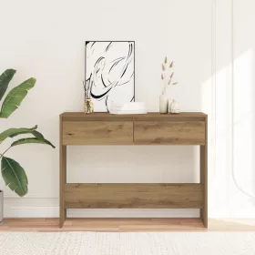   Kézműves tölgy színű szerelt fa dohányzóasztal 100x35x76,5 cm
