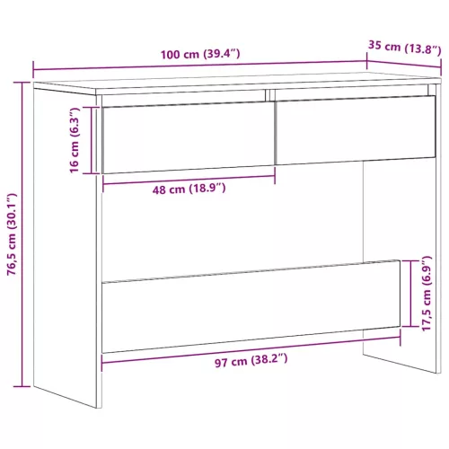 Kézműves tölgy színű szerelt fa dohányzóasztal 100x35x76,5 cm