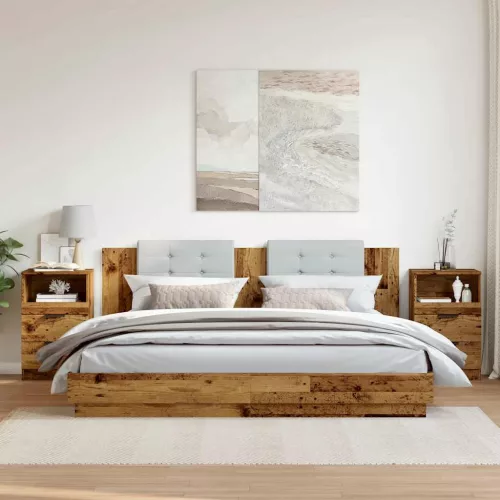 2 db antik fa színű szerelt fa éjjeliszekrény 40 x 36 x 65 cm