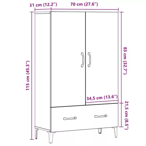Highboard artisan tölgy 70x31x115 cm gépi úton előállított fa