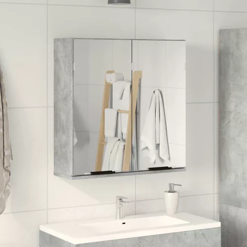 Fürdőszobai tükörszekrény betonszürke 64x20x66,5 cm műfa