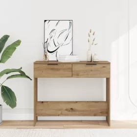   Kézműves tölgy színű szerelt fa dohányzóasztal 90x36x75 cm