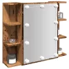 Antik fa tükrös szekrény LED-ekkel 70 x 16,5 x 60 cm