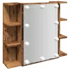 Antik fa tükrös szekrény LED-ekkel 70 x 16,5 x 60 cm