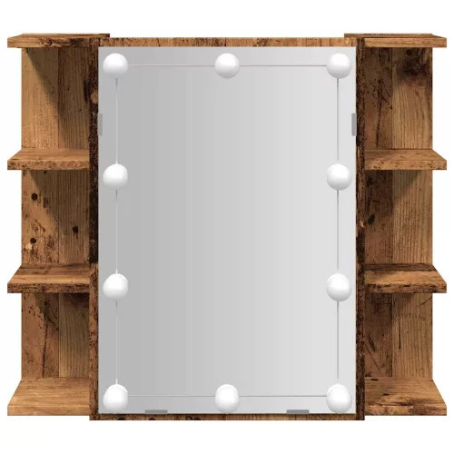 Antik fa tükrös szekrény LED-ekkel 70 x 16,5 x 60 cm