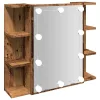 Antik fa tükrös szekrény LED-ekkel 70 x 16,5 x 60 cm