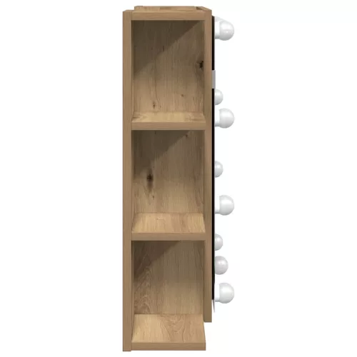 Kézműves tölgy tükrös szekrény LED-ekkel 70 x 16,5 x 60 cm