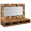 Antik fa tükrös szekrény LED-ekkel 90x31,5x62 cm