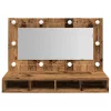 Antik fa tükrös szekrény LED-ekkel 90x31,5x62 cm