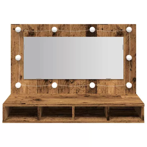 Antik fa tükrös szekrény LED-ekkel 90x31,5x62 cm