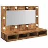 Antik fa tükrös szekrény LED-ekkel 90x31,5x62 cm