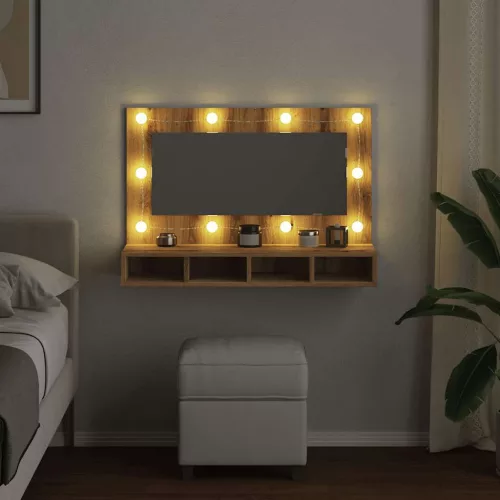 Artisan tölgyfa tükrös szekrény LED-del 90x31,5x62 cm
