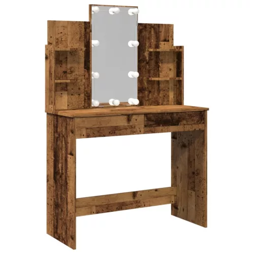 Antik fa színű fésülködőasztal LED-del 96x40x142 cm