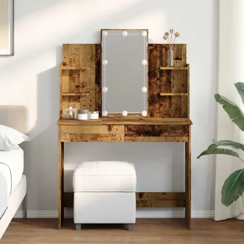Antik fa színű fésülködőasztal LED-del 96x40x142 cm