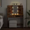 Antik fa színű fésülködőasztal LED-del 96x40x142 cm