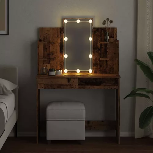 Antik fa színű fésülködőasztal LED-del 96x40x142 cm