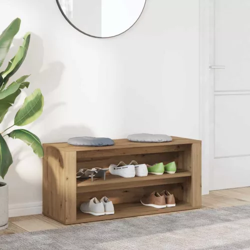 Kézműves tölgy színű szerelt fa cipőtároló pad 100 x 35 x 45 cm