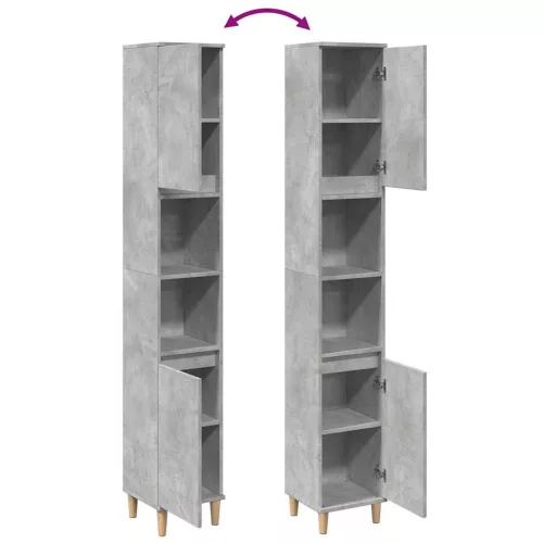 Betonszürke szerelt fa fürdőszobaszekrény 30 x 30 x 190 cm