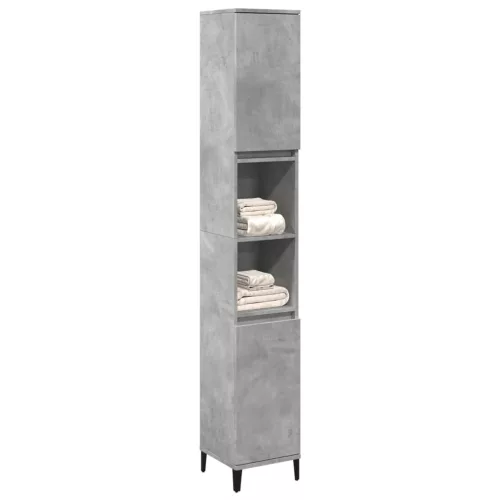 Betonszürke szerelt fa fürdőszobaszekrény 30 x 30 x 190 cm