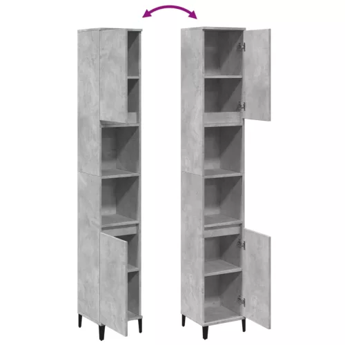Betonszürke szerelt fa fürdőszobaszekrény 30 x 30 x 190 cm