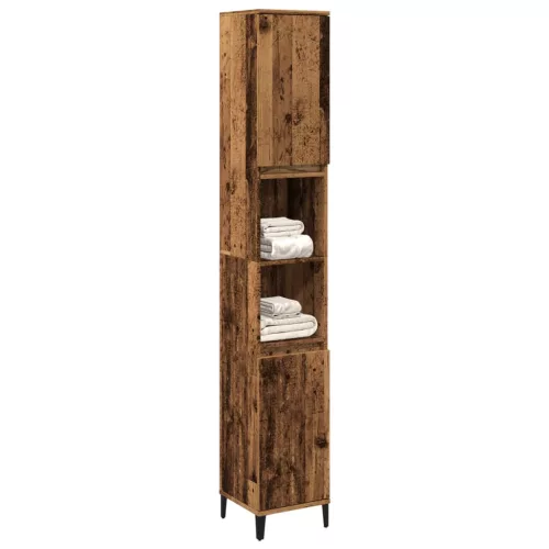 Antik fa színű szerelt fa fürdőszobaszekrény 30 x 30 x 190 cm