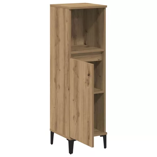 Kézműves tölgy színű szerelt fa fürdőszobaszekrény 30x30x100 cm