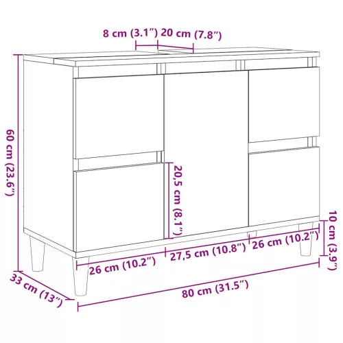 Antik fa színű szerelt fa mosdószekrény 80 x 33 x 60 cm