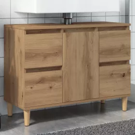   Kézműves tölgy színű szerelt fa mosdószekrény 80 x 33 x 60 cm