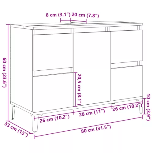 Betonszürke szerelt fa mosdószekrény 80 x 33 x 60 cm
