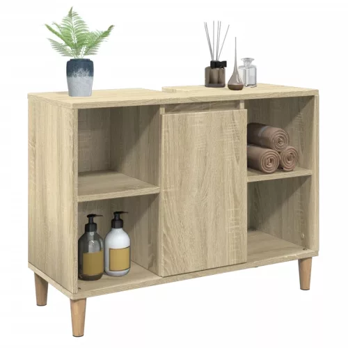 Sonoma tölgy színű szerelt fa mosdószekrény 80 x 33 x 60 cm