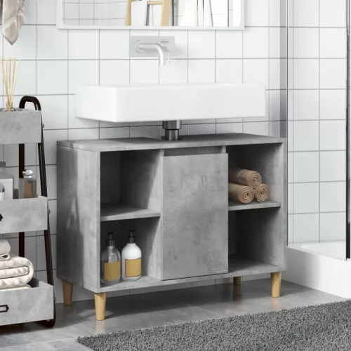 Betonszürke szerelt fa fürdőszobaszekrény 80 x 33 x 60 cm
