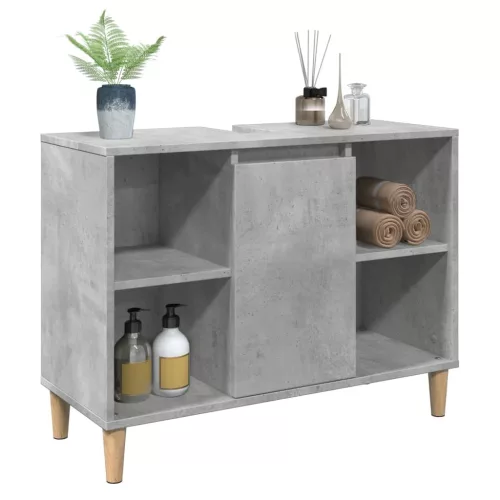 Betonszürke szerelt fa fürdőszobaszekrény 80 x 33 x 60 cm
