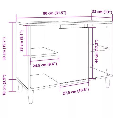 Betonszürke szerelt fa fürdőszobaszekrény 80 x 33 x 60 cm